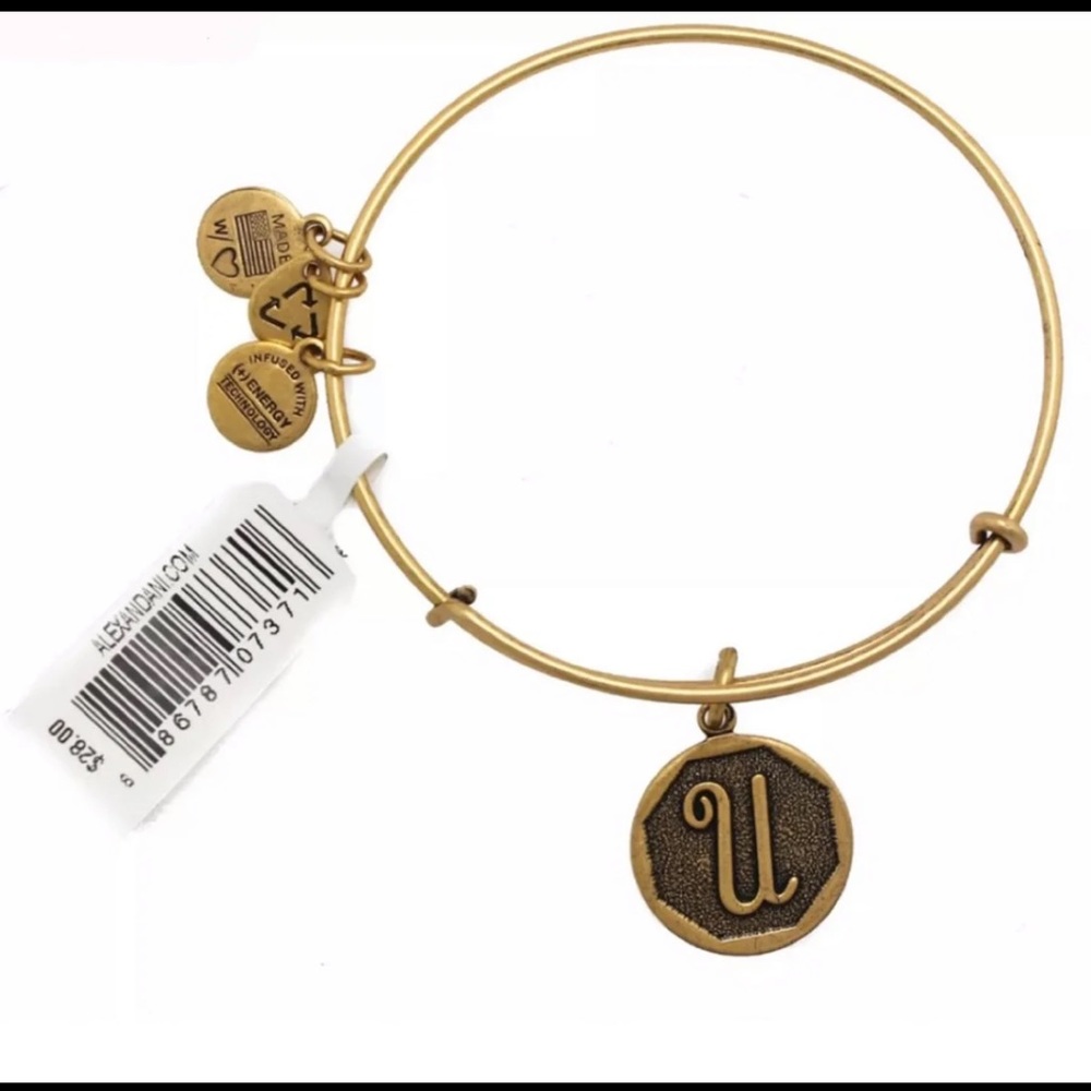Alex And Ani Initial U Charm Rafaelian Gold Finish Bangle Bracelet
